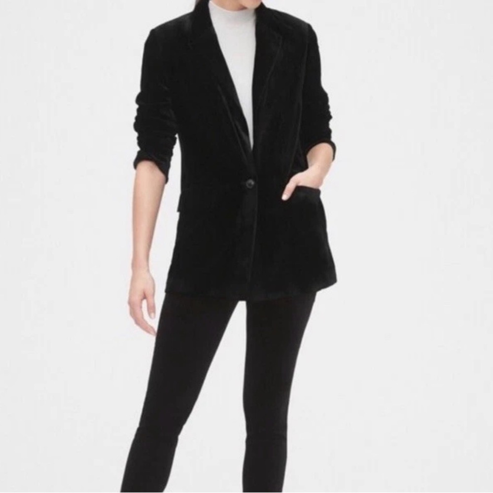 Gap Black Velvet Blazer Women Ultra Soft One Button Holidays Silk NWT $138 XS